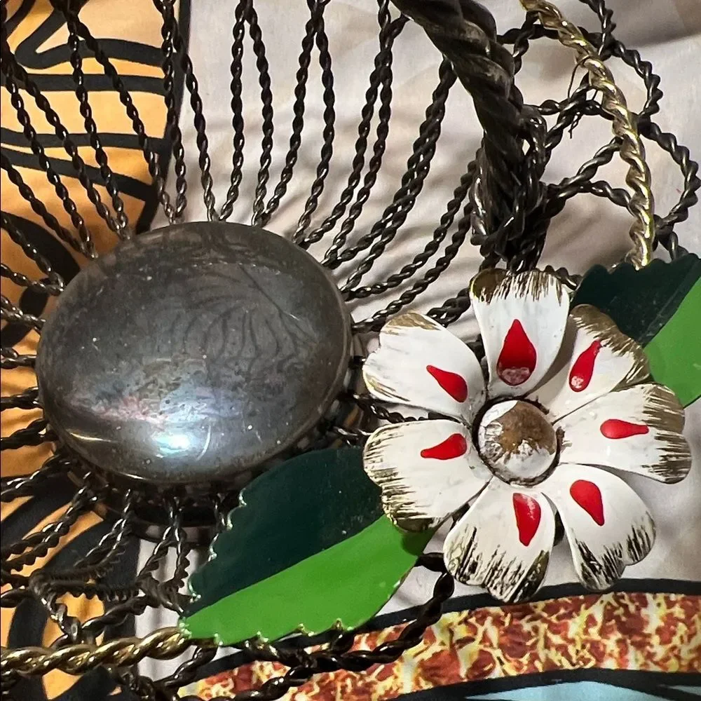 Decorative Wire Basket with Floral Accents